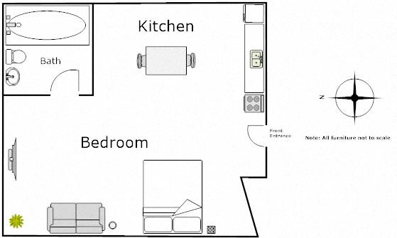 Floor plan for studio, 1 bath